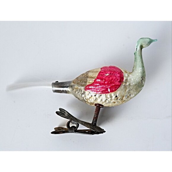 Antique Mercury Glass Bird Clip On Long Neck Bird Ornament Christmas Ornament - Picture 4 of 6